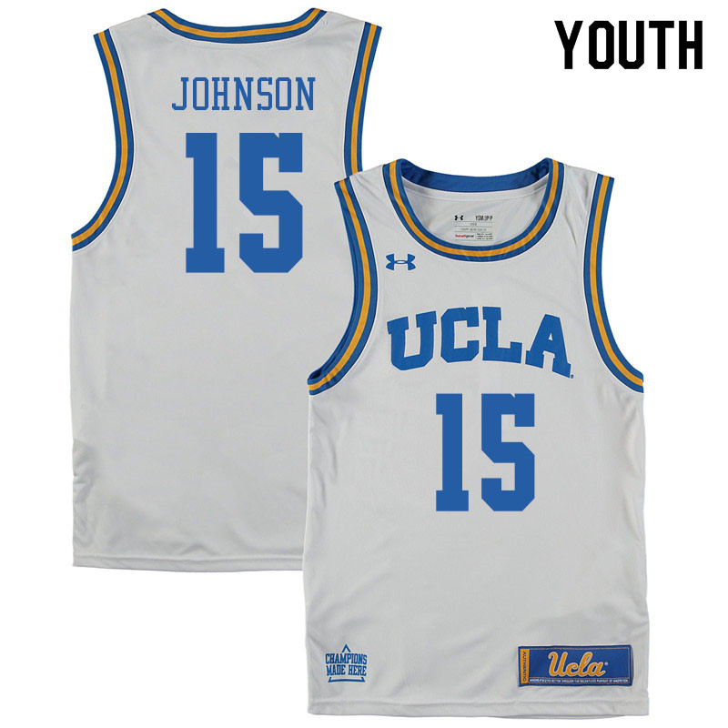 Youth #15 Myles Johnson UCLA Burins College Basketball Jerseys Sale-White - Click Image to Close